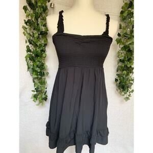 Forever 21 Black Rayon Ruffled Smocked Mini Dress Women's Small